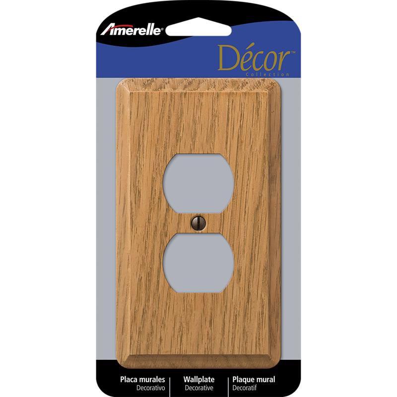 Light Oak 1-Gang Wood Duplex Outlet Wall Plate