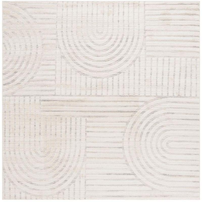 Elmhurst Ivory Geometric Hand-knotted Square Rug