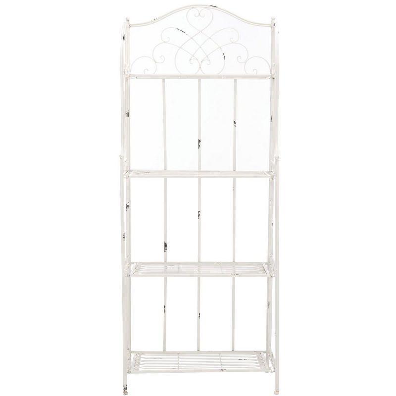 Amaris Antique White Wrought Iron 4-Tier Bakers Rack