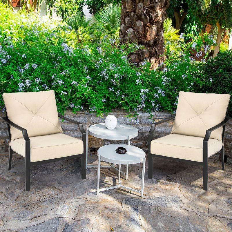 Tangkula Set of 2 Patio Dining Chairs Outdoor Armchairs w/Padded Cushions for Backyard Garden Balcony