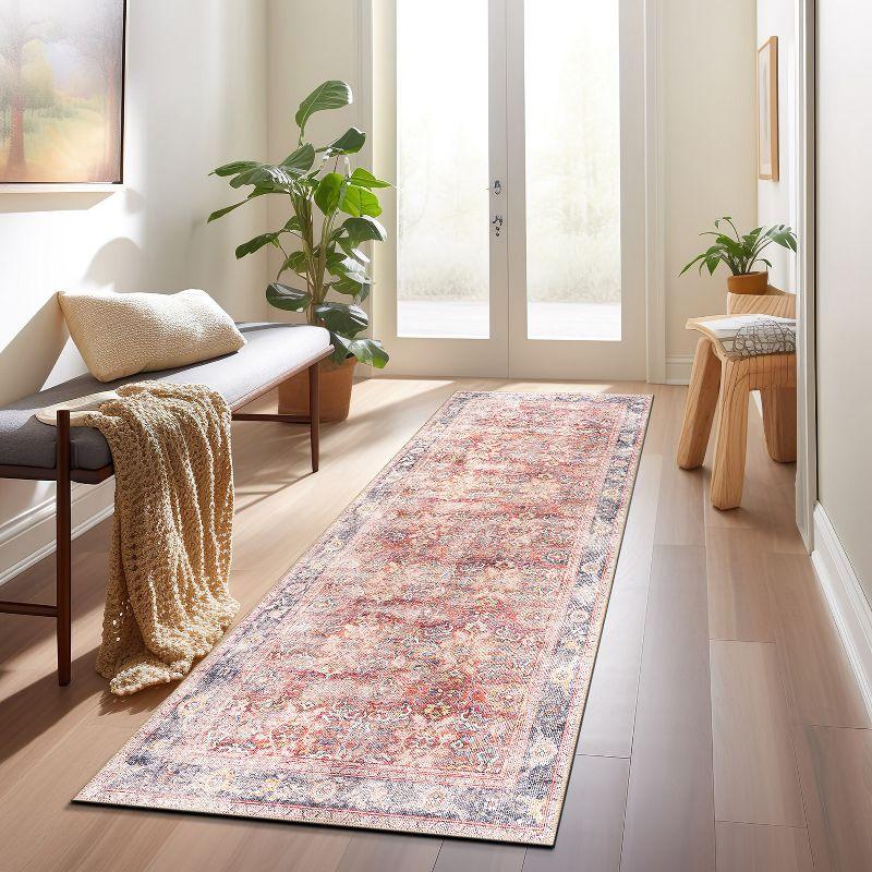 World Rug Gallery Vintage Bordered Machine Washable Non Slip Area Rug