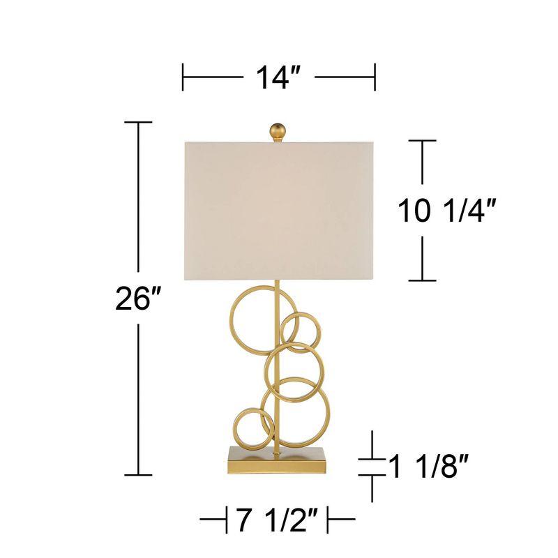 360 Lighting Saul Modern Table Lamp 26" High Brass Gold Metal Open Rings Oatmeal Fabric Rectangular Shade for Bedroom Living Room Bedside Nightstand