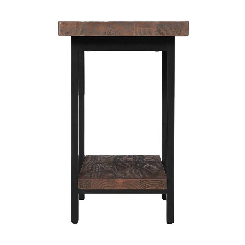 Pomona Solid Wood and Metal End Table with Shelf - Alaterre Furniture: Rustic Design, Fixed Shelf, Rectangle Shape