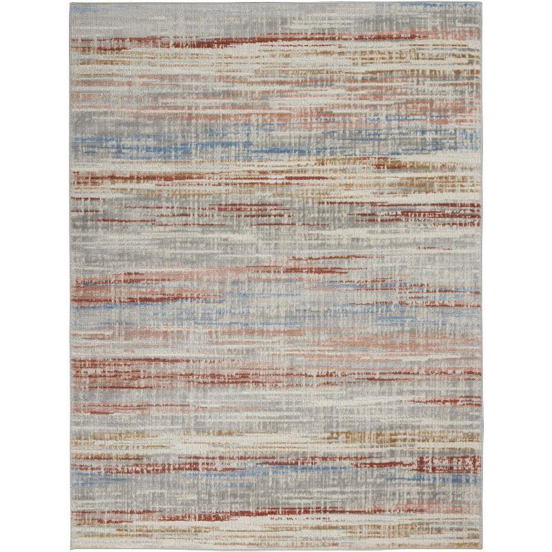 Ivory Multicolor Abstract Synthetic 5' x 7' Easy-Care Area Rug