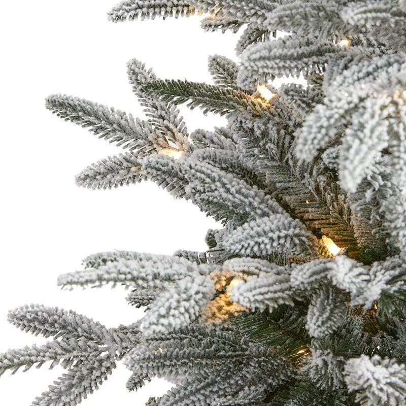 Nearly Natural 4.5-ft Flocked Manchester Spruce Artificial Christmas Tree with 100 Lights and 357 Bendable Branches