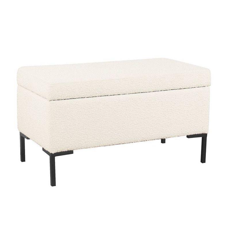 Medium Storage Bench with Metal Legs Cream Boucle - HomePop: Upholstered Rectangle for Modern Decor, Seats 2