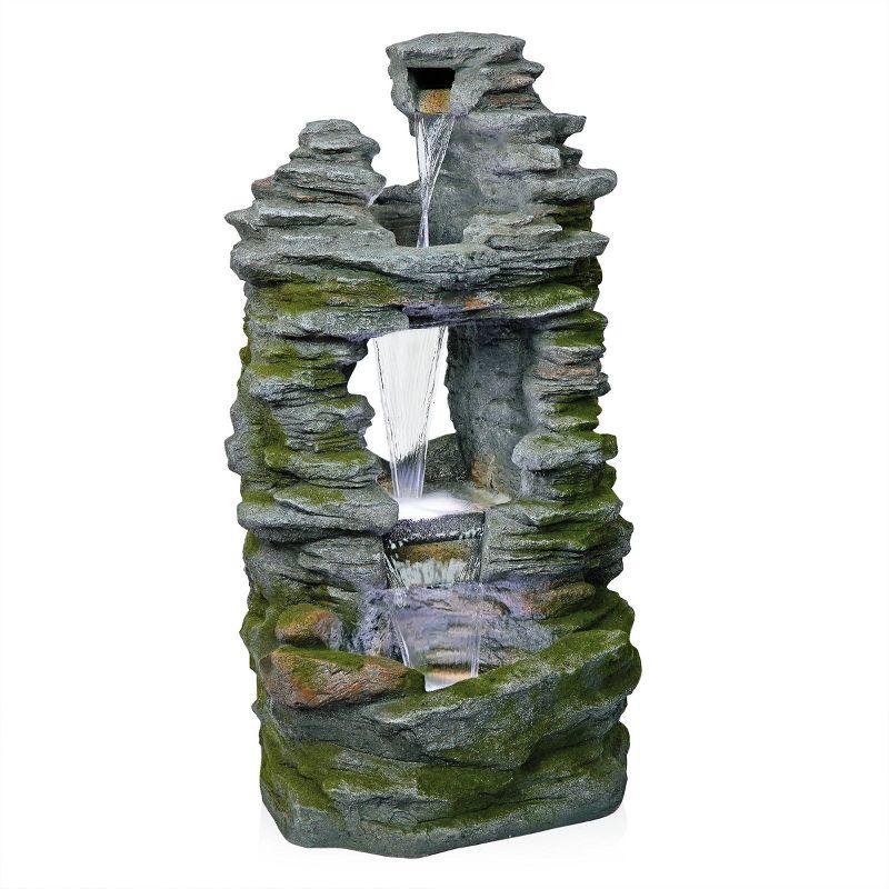 Alpine Corporation 39" Stacked Stone Rainforest Fountain: Polyresin, LED-Lit, Outdoor Decor