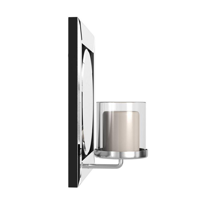 Howard Elliott Square Mirror with Candle Holder Silver: 12" Modern Wall-Mounted, Wood Frame, No Assembly Required