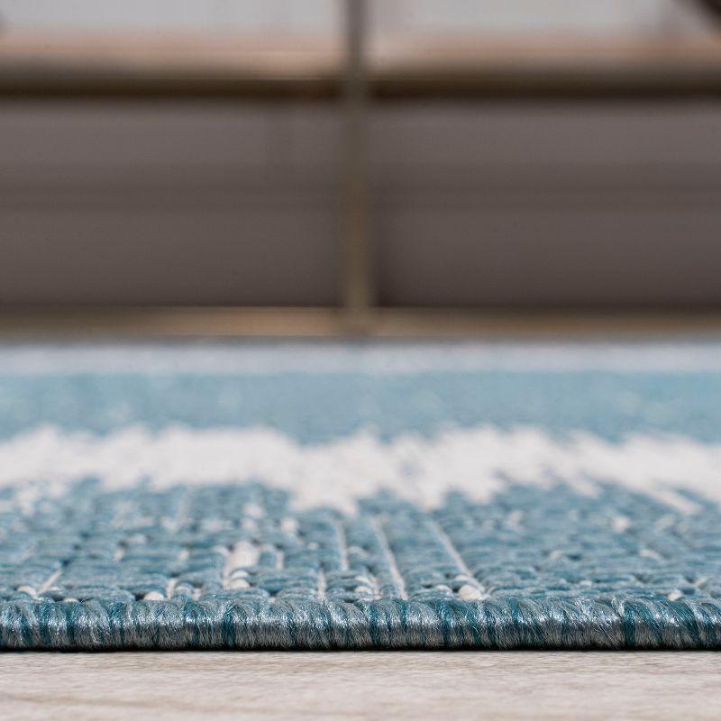 2'x10' Scandi Minimalist Border Indoor/Outdoor Runner Rug, Aqua - JONATHAN Y