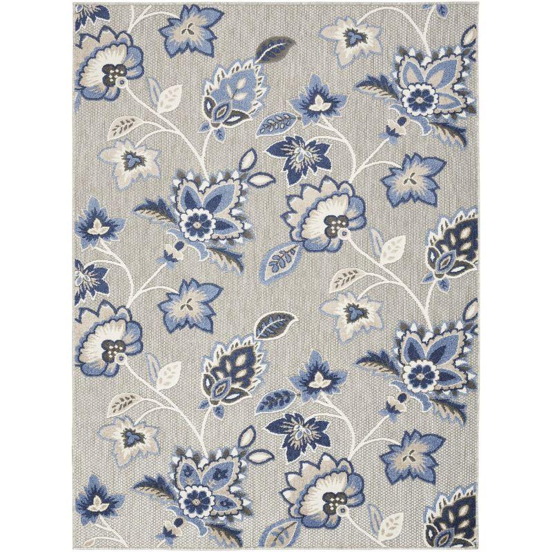 Nourison Aloha Floral Farmhouse Flatweave High-Low Indoor Outdoor Area Rug Blue Grey 7'10" x 10'6"