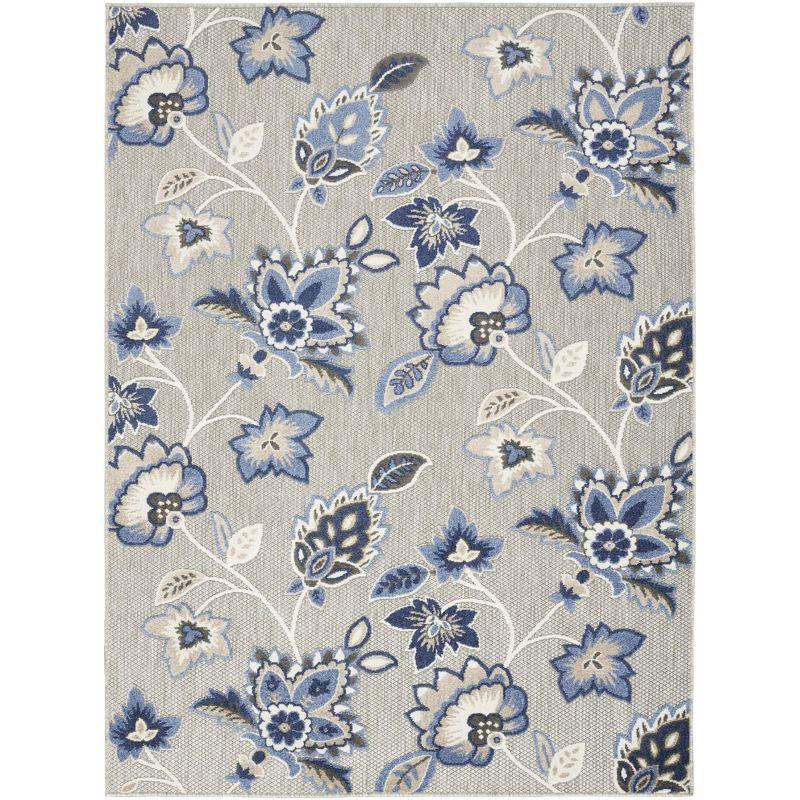 Blue Floral Synthetic 9' x 12' Washable Area Rug