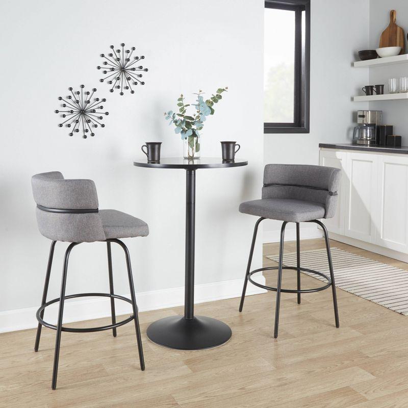 Set of 2 Cinch-Claire Counter Height Barstools: Swivel, Upholstered, Metal Frame - LumiSource