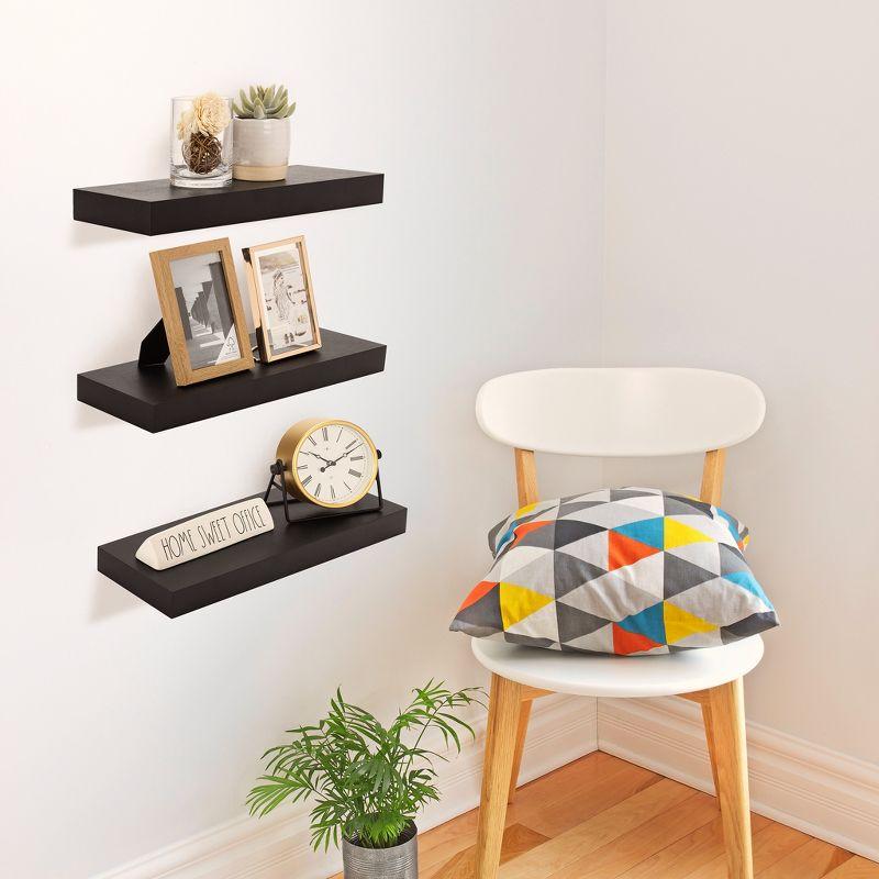 Black Rectangular Floating Wall Shelves Set of 3