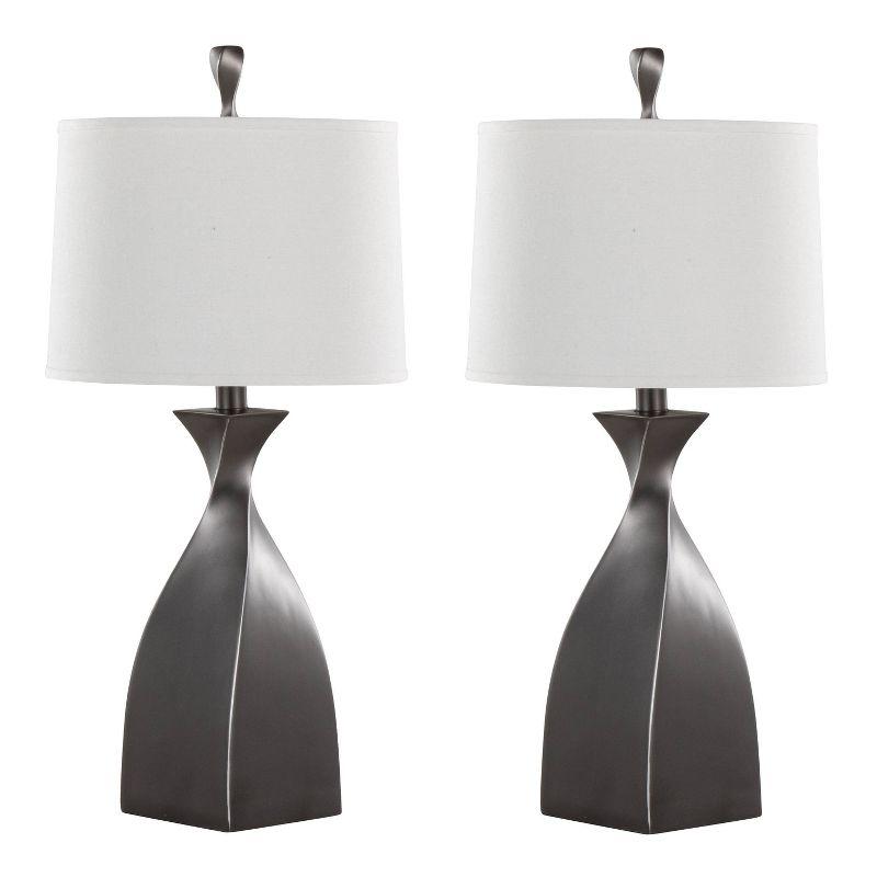 LumiSource Curvo 30" Table Lamps: Set of 2, Rubbed Gray Slate, White Linen Shade, UL Listed