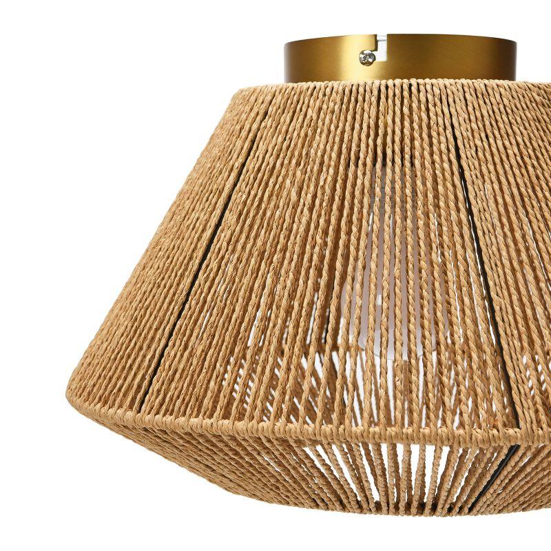 Brown Glass LED Ceiling Lamp with Paper Rope Shade