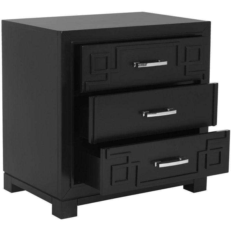 Raina 3 Drawer Greek Key Nightstand - FOX6278 - Black - Safavieh Couture