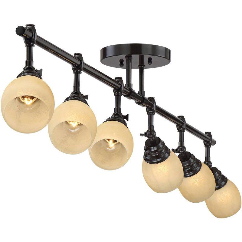 Pro Track Elm Park 6-Head Ceiling Track Light Fixture Kit Spot Light Directional Brown Bronze Finish Amber Glass Western Kitchen Bathroom 57 1/2" Wide