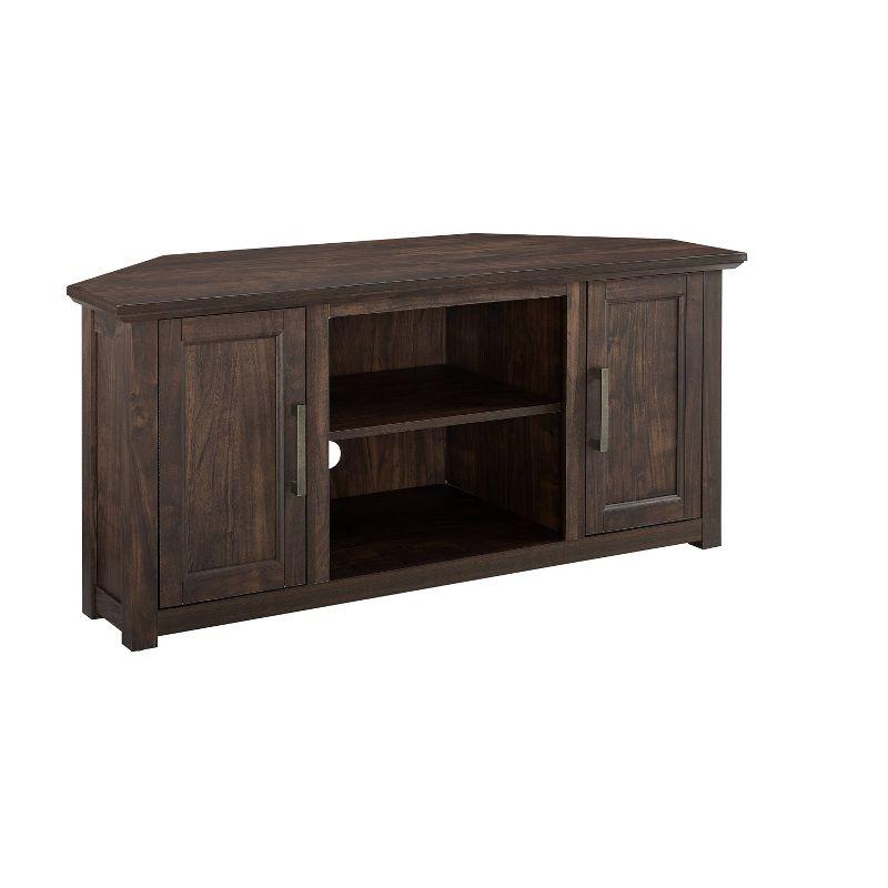 Rustic Dark Walnut Corner TV Stand with Cabinets