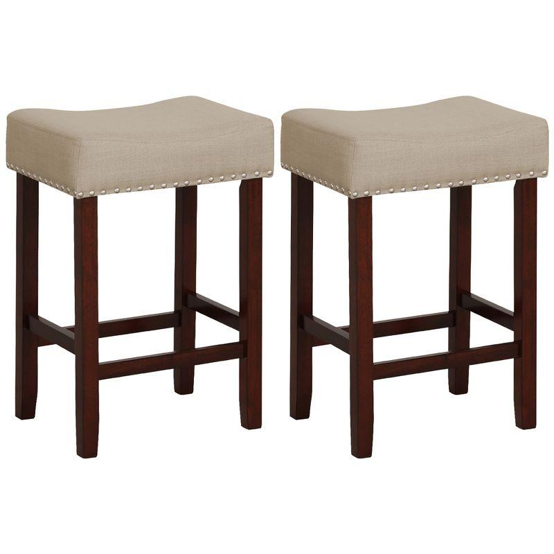Costway Set of 2 Bar Stools Counter Height Saddle Kitchen Chairs with Wooden Legs Beige