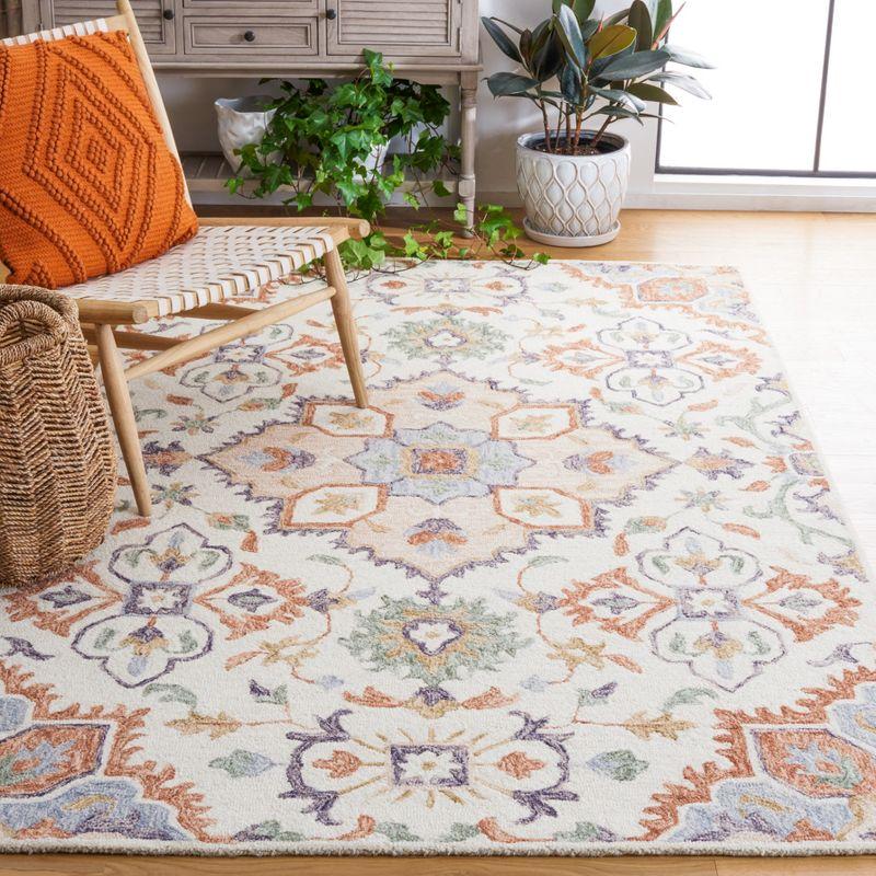 Ivory and Green Hand-Tufted Wool Floral Area Rug