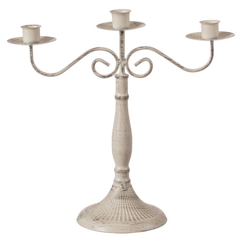 Fabulaxe Antique 12" Distressed 3 Arm Metal Candelabra for Dining Room, Entryway, Kitchen and Vanity