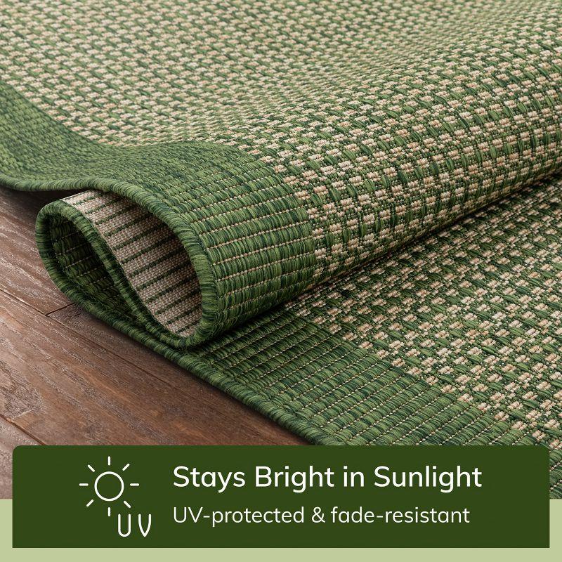 Marshanna Odin Solid Striped Border Indoor Outdoor Green Flatweave Rug