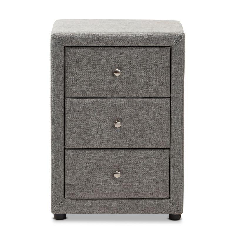 Tessa 3 Drawer Nightstand Gray - Baxton Studio: Contemporary Design, Chrome Knobs, Bedroom Storage