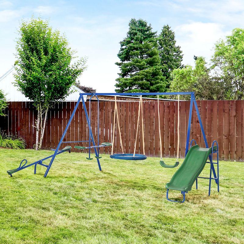 Outsunny Metal Swing Set for Backyard for Ages 3-8