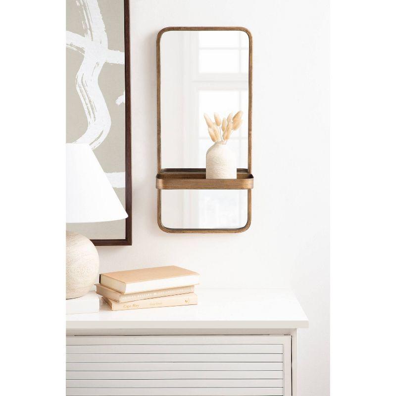 Kate & Laurel All Things Decor 11"x24" Estero Wall Rectangle Mirror with Shelf Gold: Mid-Century Modern, Wall-Mounted Storage