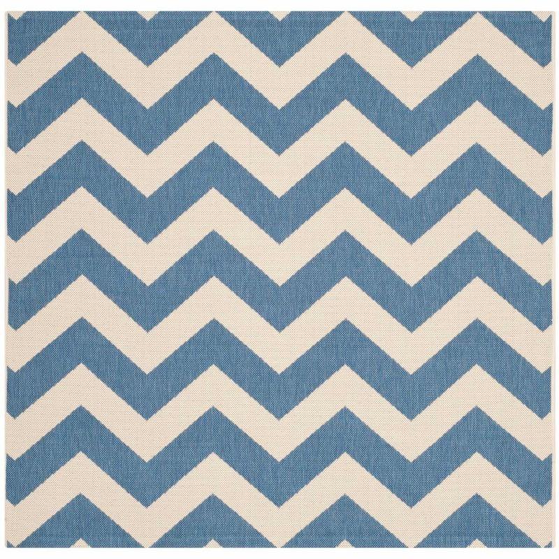 Courtyard CY6244 Power Loomed Indoor and Outdoor Area Rug - Blue/Beige - 6'7"x6'7" - Safavieh