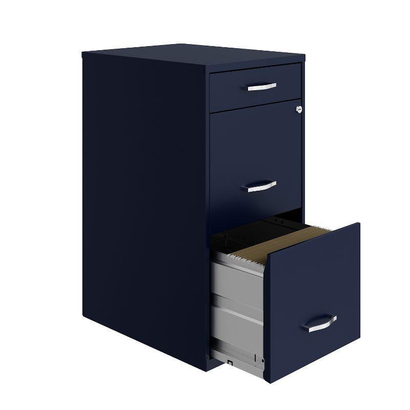Space Solutions 18" Deep 3 Drawer Metal Organizer File Cabinet with Pencil Drawer Navy Blue: Office Storage, Steel Frame