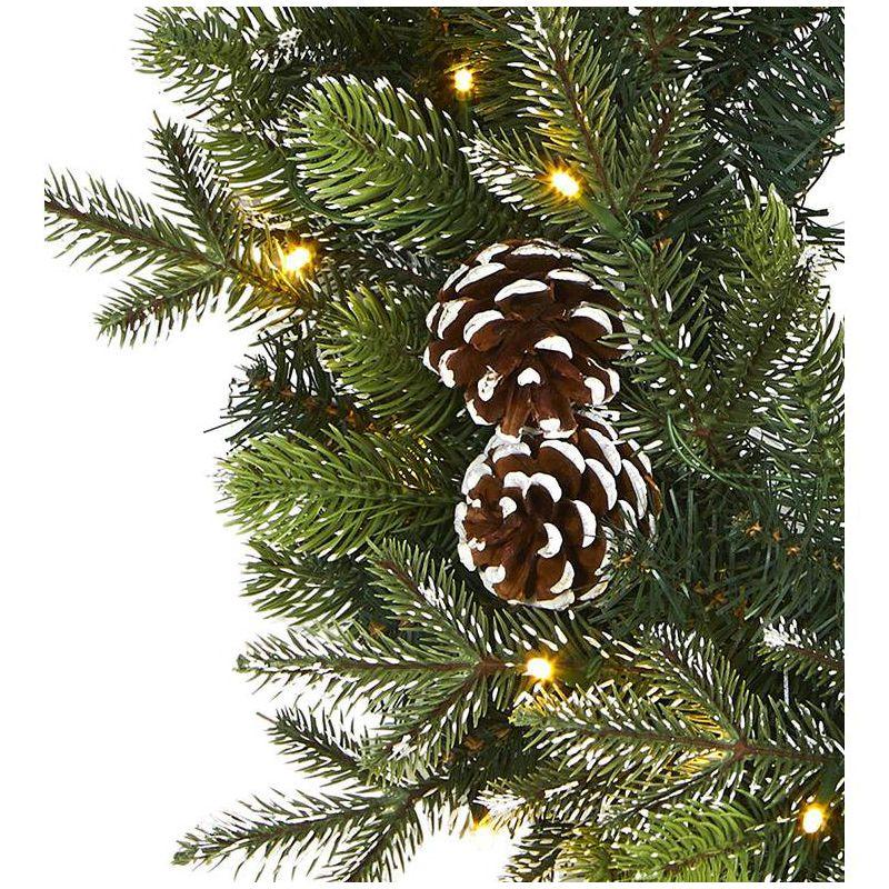 Nearly Natural 24” Snowed Pinecone Artificial Christmas Wreath with 35 Clear LED Lights