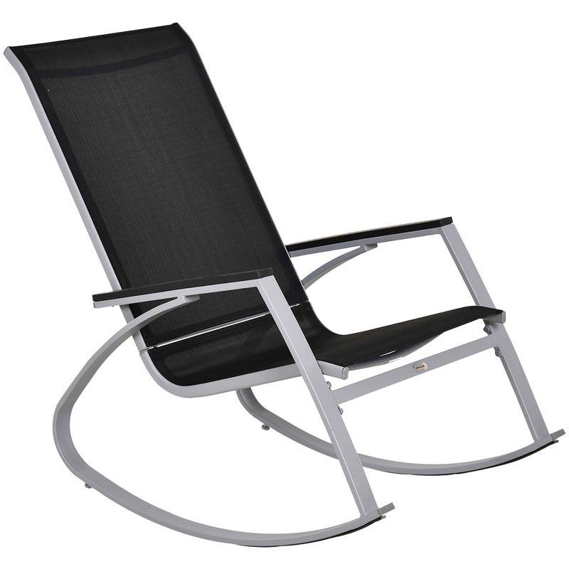 Outsunny Outdoor Modern Front Porch Patio Rocking Sling Chair - Black / Silver