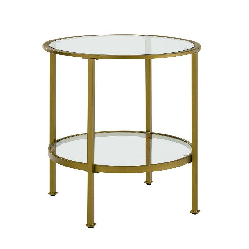 Aimee 24" Round Gold Metal and Glass End Table