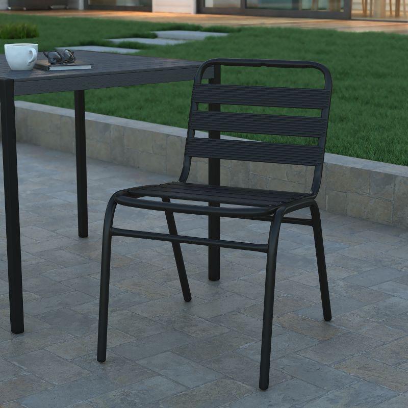 Emma and Oliver Aluminum Commercial Indoor-Outdoor Armless Restaurant Stack Chair with Triple Slat Back