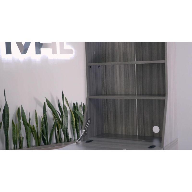 Computer Credenza Workcenter Gray - Inval: Smoke Oak Laminate, Glass Doors, Cable Management