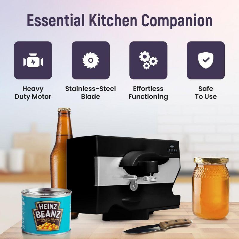 Elitra 4 in 1 Under the Cabinet Mounted Electric Can Opener, Blade Sharpener, Bottle Opener, Jar Opener, Mounting Bracket, For Large and Small Cans