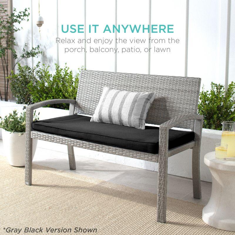 Best Choice Products 2-Person Outdoor Wicker Bench Garden Patio Porch Furniture w/ 700lb Capacity - Brown/Tan