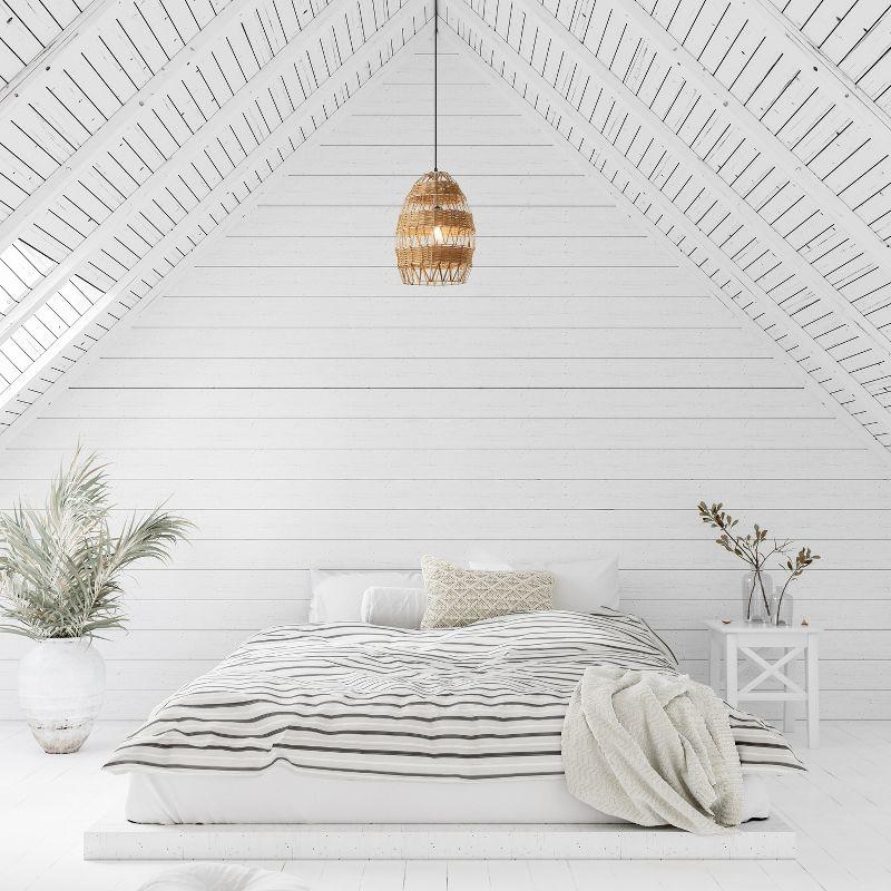 12.75" Alyssa Rattan and Metal Pendant Ceiling Light - River of Goods: UL Listed, Adjustable Height, Dome-Shaped Shade