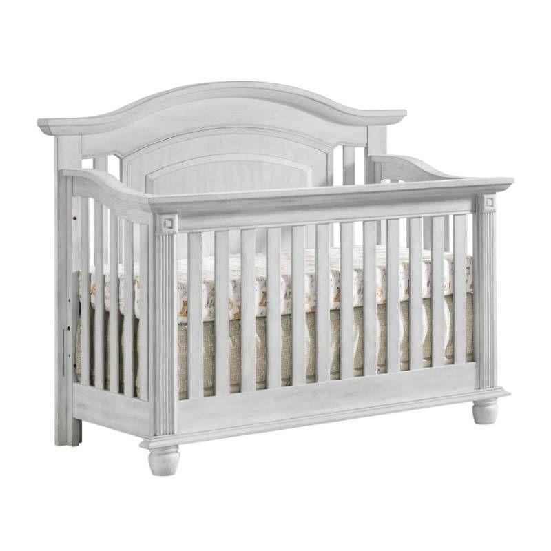 Vintage White 4-in-1 Convertible Baby Crib with Curved Headboard