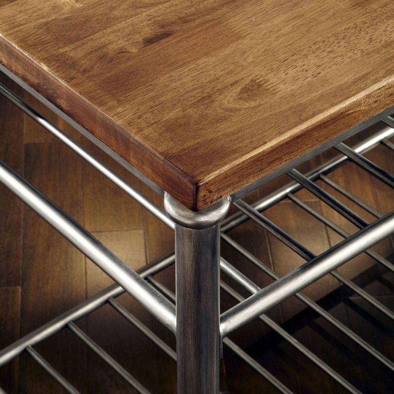 Orleans Kitchen Island: Homestyles Metal Frame, Wood Surface, 2 Shelves Storage Cart - Brown