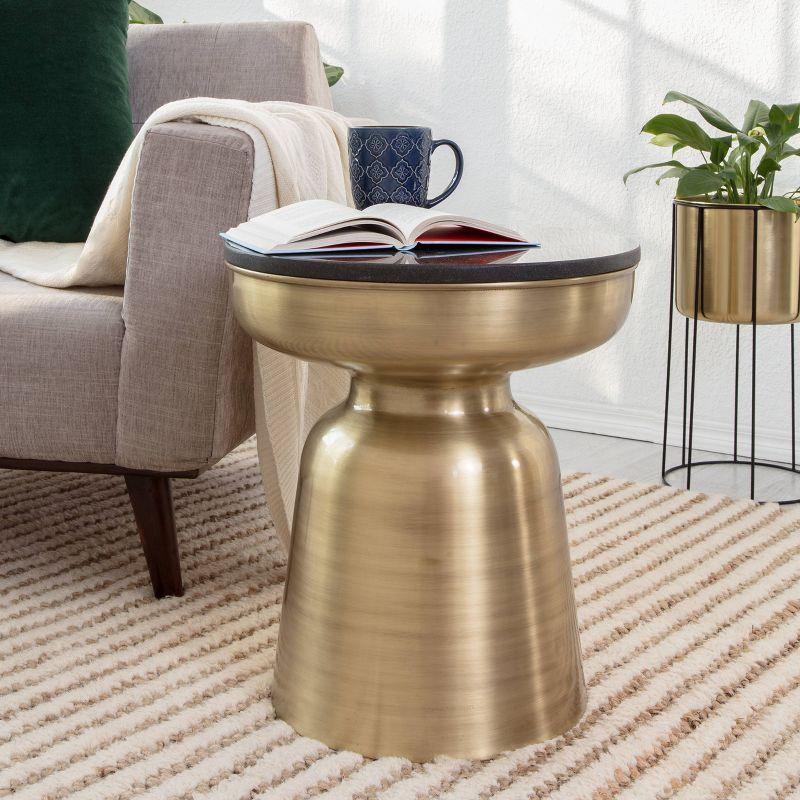 Finch Finch Adler Rothko Accent Side Table, Granite Top, Brushed Brass or Rose Gold Base, Hourglass Shape