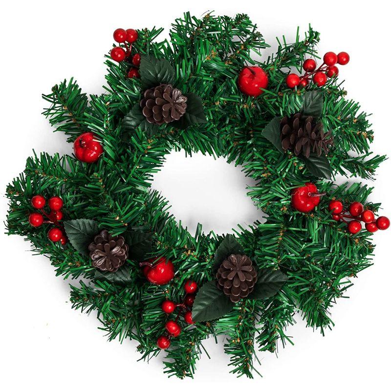 Okuna Outpost 12" Christmas Wreath - Artificial Pine Front Door Ornament Decoration