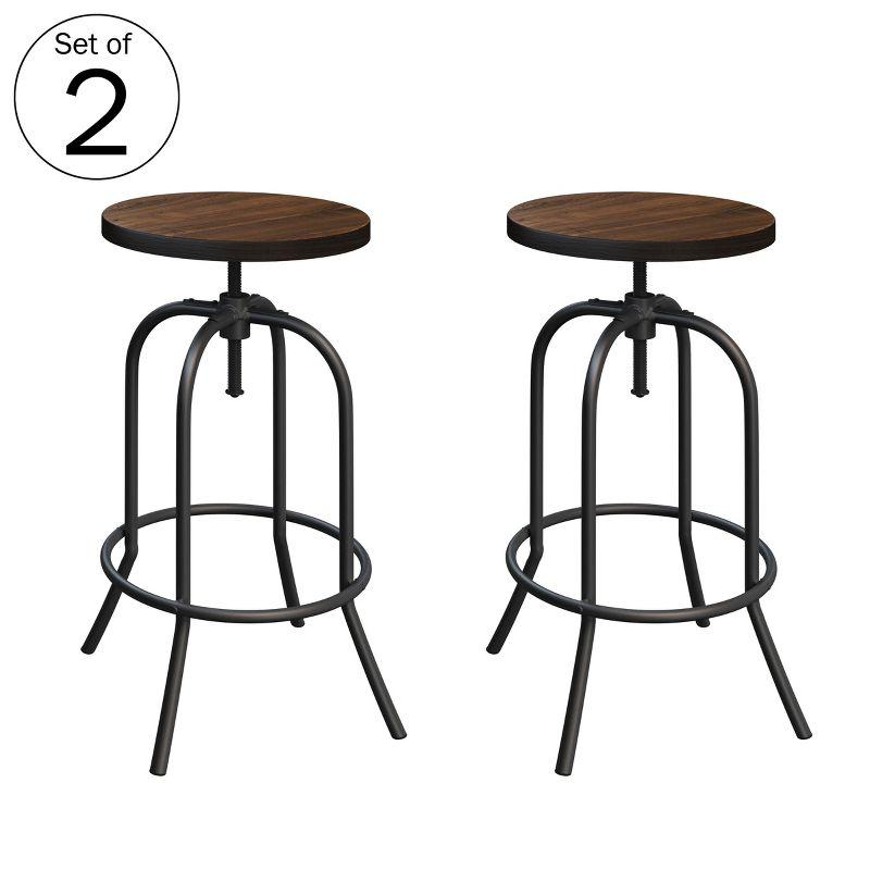 Alidis Swivel Bar Stools – 2 Adjustable Barstools for Counter or Bar Height with Round Wood Seat and Iron Tube Frame (Set of 2)