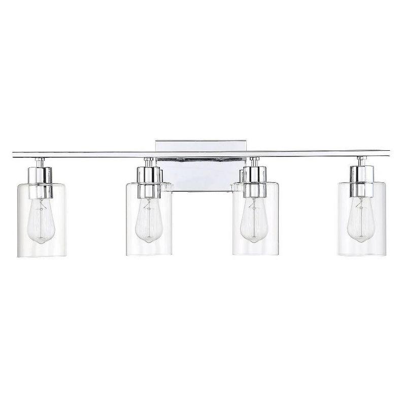 Polished Chrome 4-Light Cylinder Glass Vanity Fixture