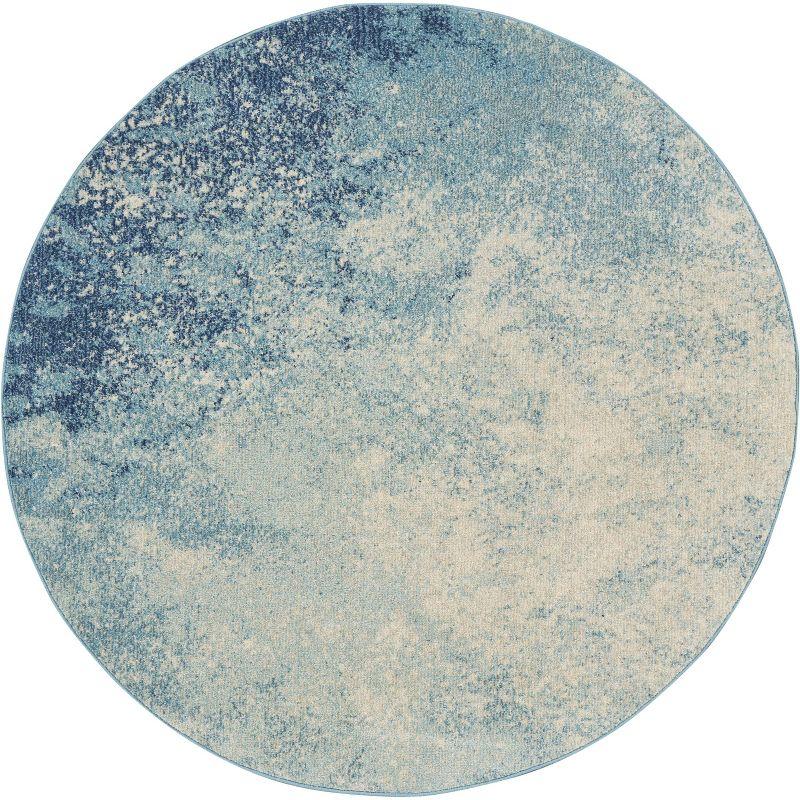 Navy and Light Blue Round Geometric Synthetic Rug