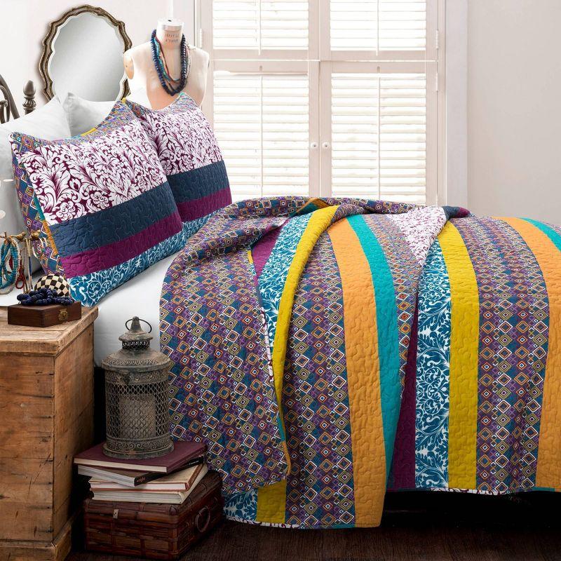 Lush Décor 3pc Boho Stripe Reversible Oversized Cotton Quilt Set