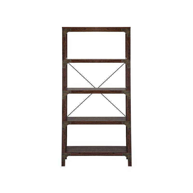 Logan Walnut and Black 4-Shelf Industrial Bookcase