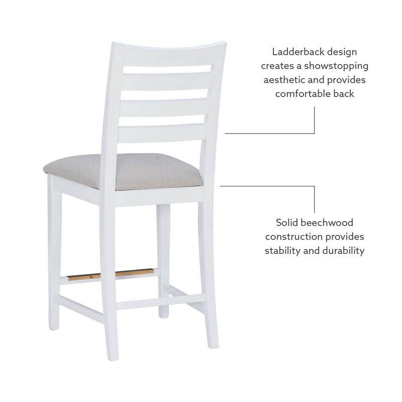 Set of 2 Flynn Ladder Back Counter Height Barstools Upholstered White - Linon: No Assembly, Solid Beechwood