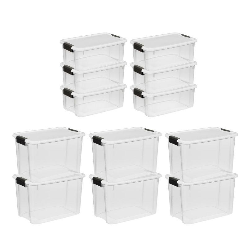 Sterilite 30 Quart (6 Pack) & 18 Quart (6 Pack ) Clear Plastic Stackable Storage Container Bin Box Tote with White Latching Lid Organizing Solution